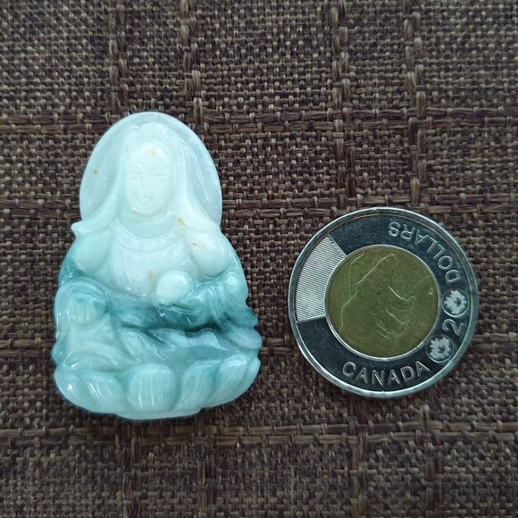 Vintage Natural Double-Sided Hand-Carved Jade Guan Yin Talisman Pendant - Picture 7 of 11